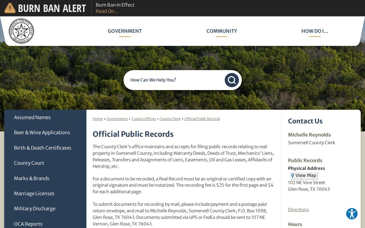Somervell County court records public terminal page