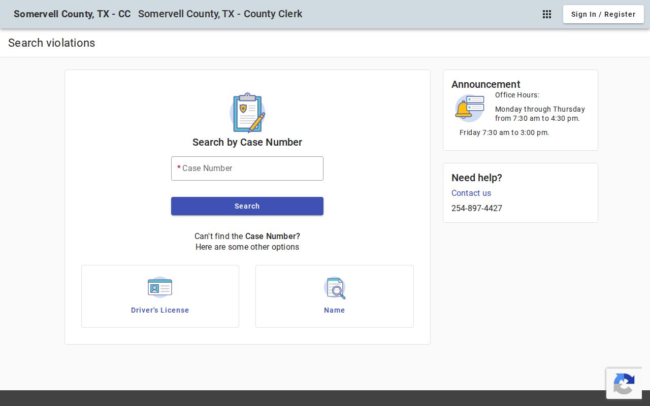 Somervell County traffic court records citation search