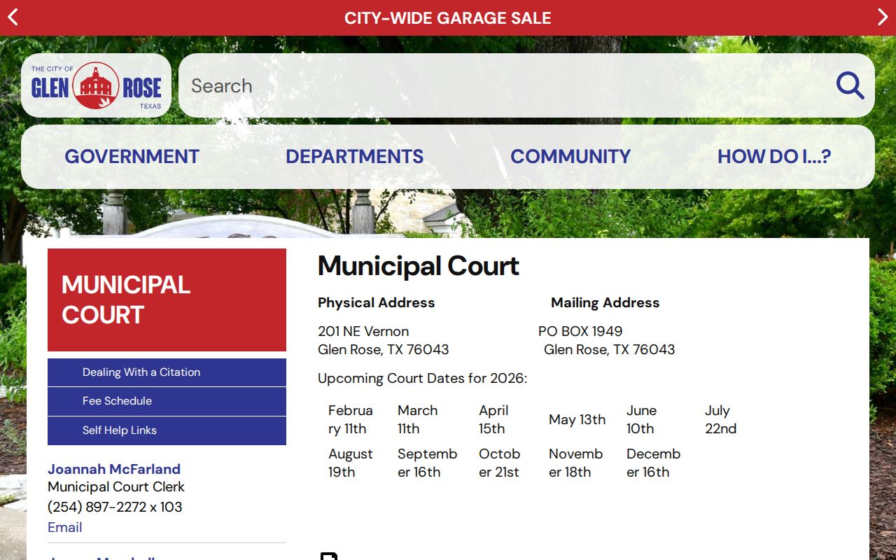 Glen Rose court docket dates and Municipal Court contact information