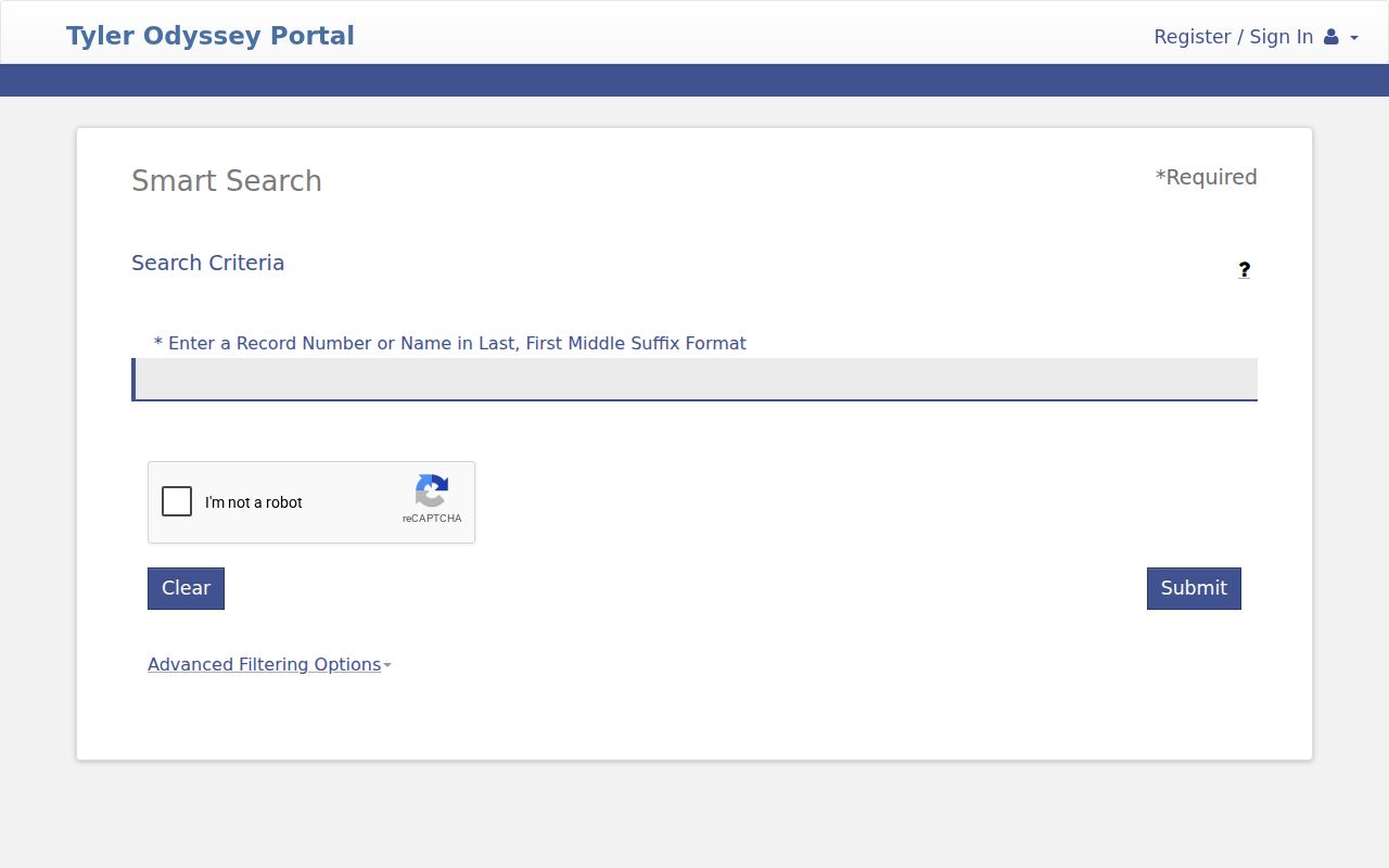 Somervell County case search Smart Search fields